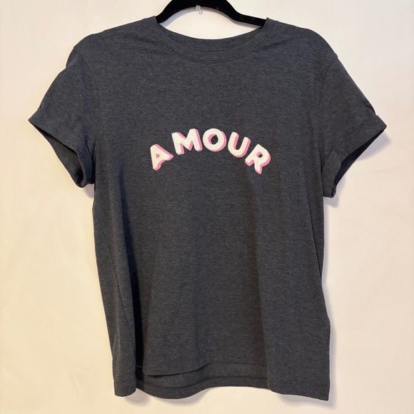 On 34th Amour Embroidered Graphic Cuff Short Sleeve Crew T Shirt Grey Size Small - Picture 1 of 4